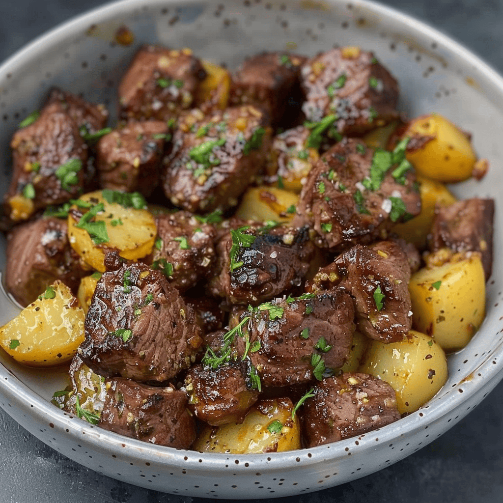 Air Fryer Garlic Butter Steak Bites with Crispy Potatoes - Recipes ...