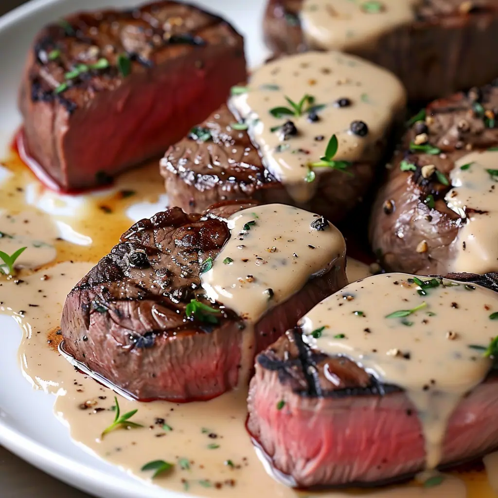 Seared Filet Mignon with Shallot Peppercorn Sauce - Recipes, Tasks & Tools