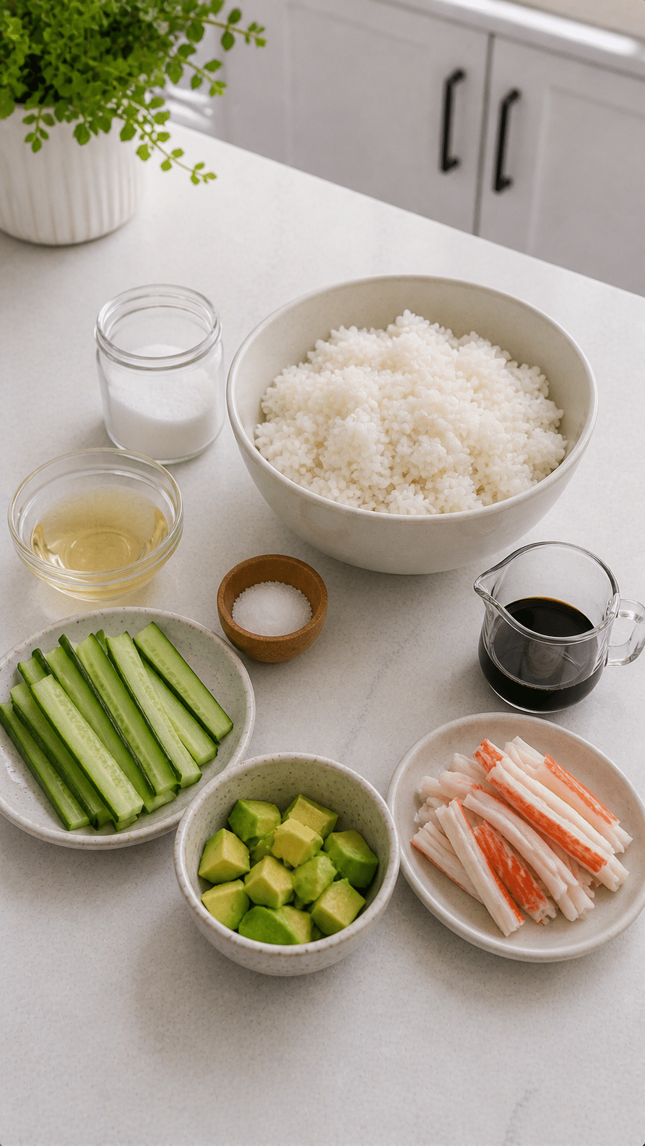 Rice bowls with California Roll ingredients