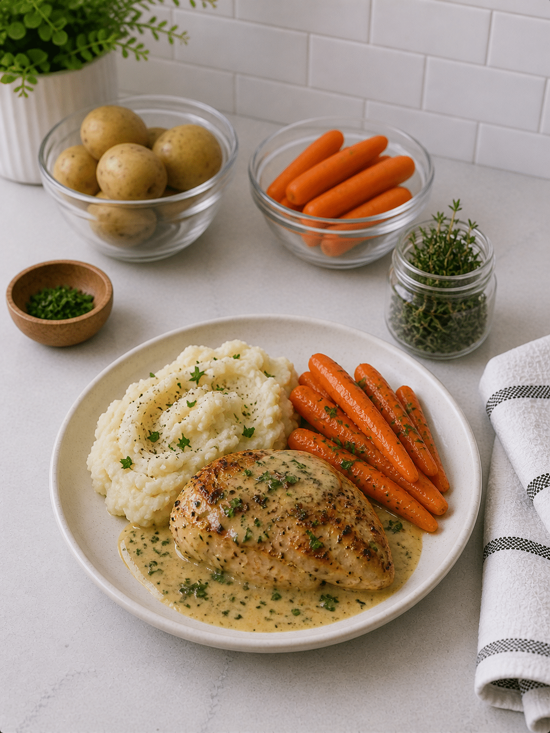 Creamy Herb Chicken with Mashed Potatoes