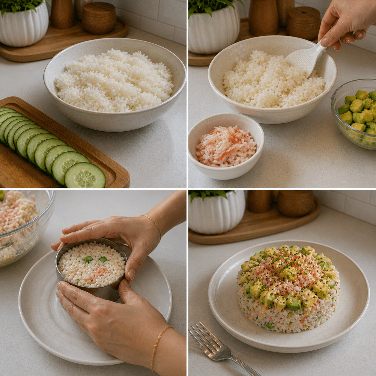 Seasoning rice with vinegar, sugar, salt