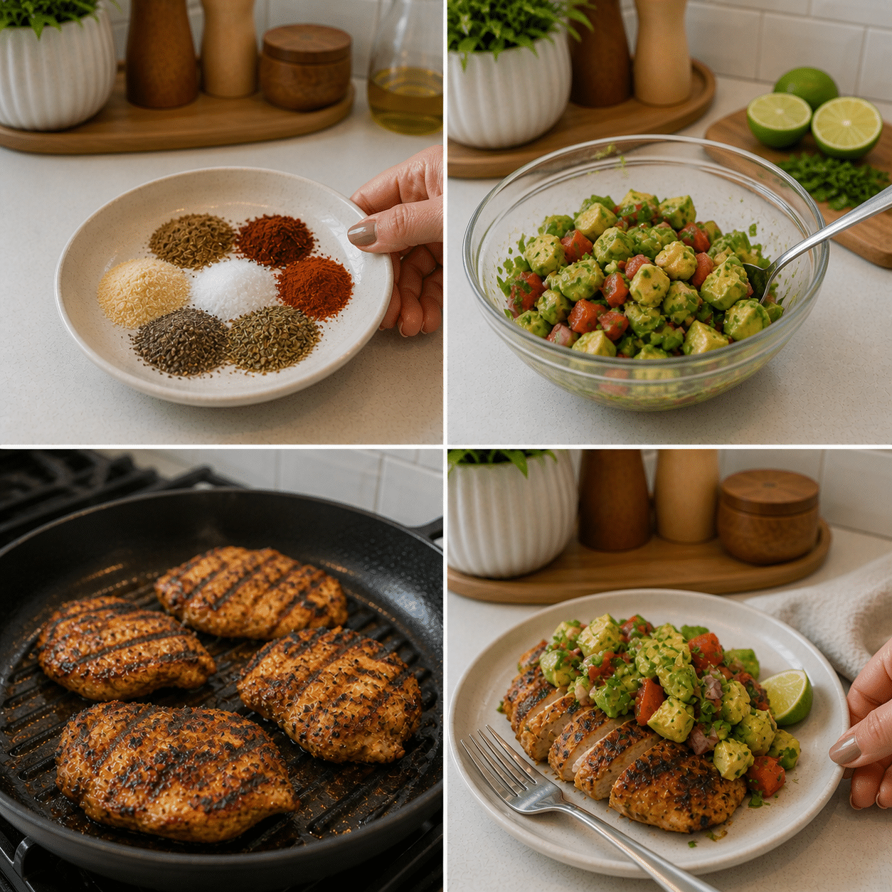 Chop-ready ingredients and avocado salsa
