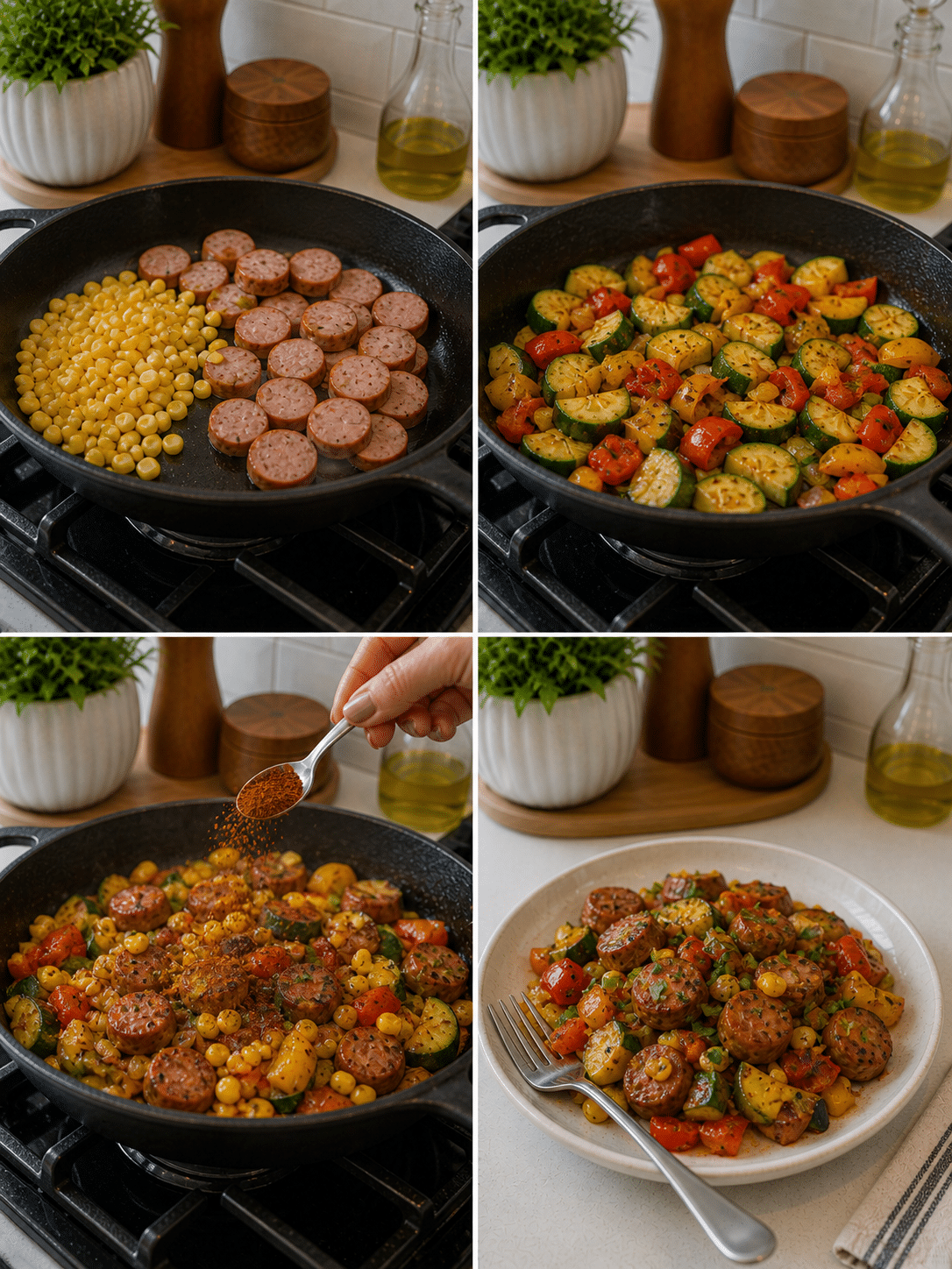 Sizzle in pan with veggies and sausage