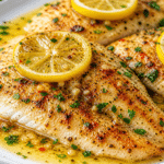 Baked Tilapia in home kitchen with garlic lemon butter