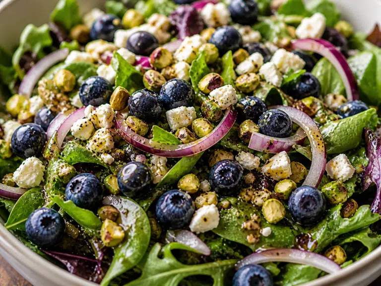 Blueberry Pistachio Spring Salad in home kitchen