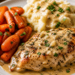 Creamy Herb Chicken with Mashed Potatoes and Glazed Carrots
