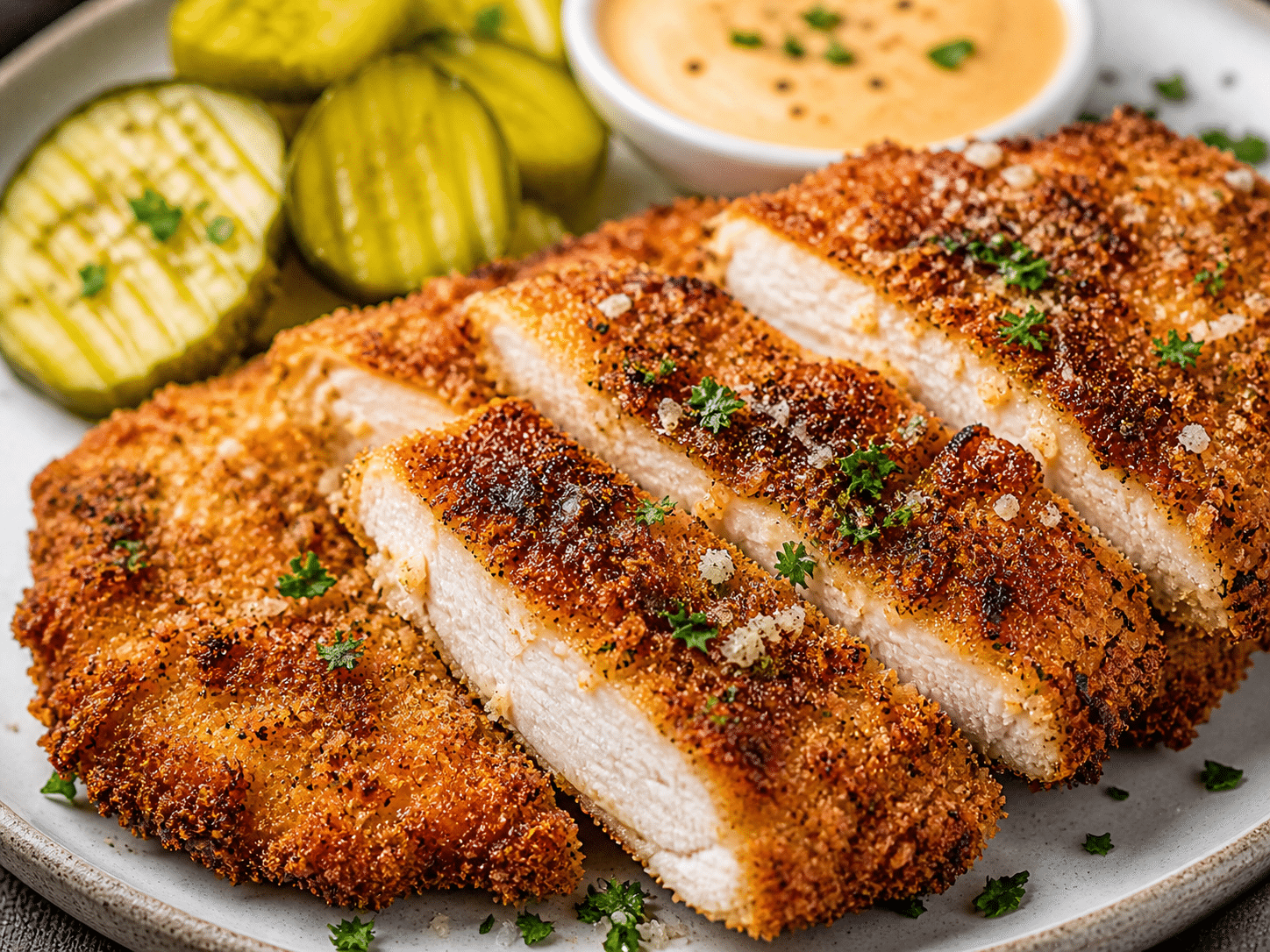Crispy Dill Pickle Parmesan Chicken close-up