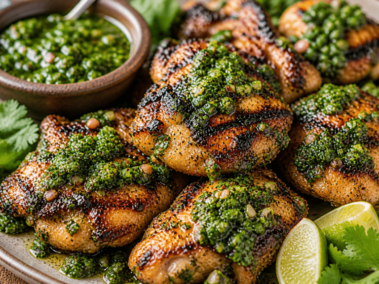 Grilled Chicken Thighs with Chimichurri close-up