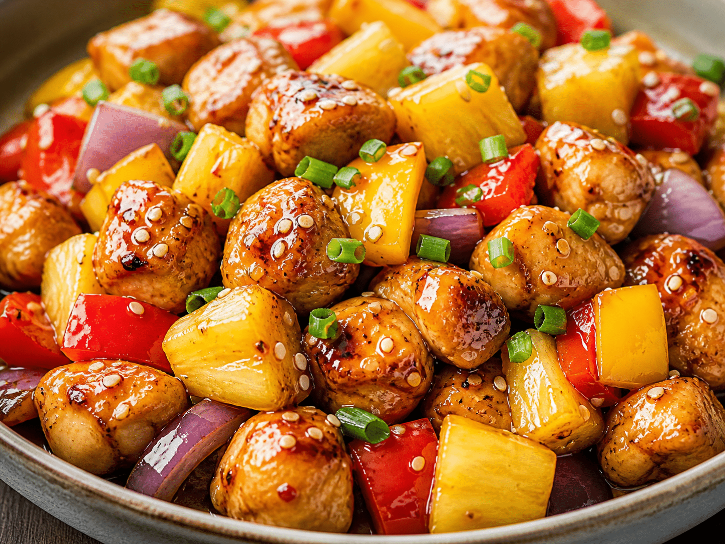 Hawaiian Chicken Sheet Pan in kitchen